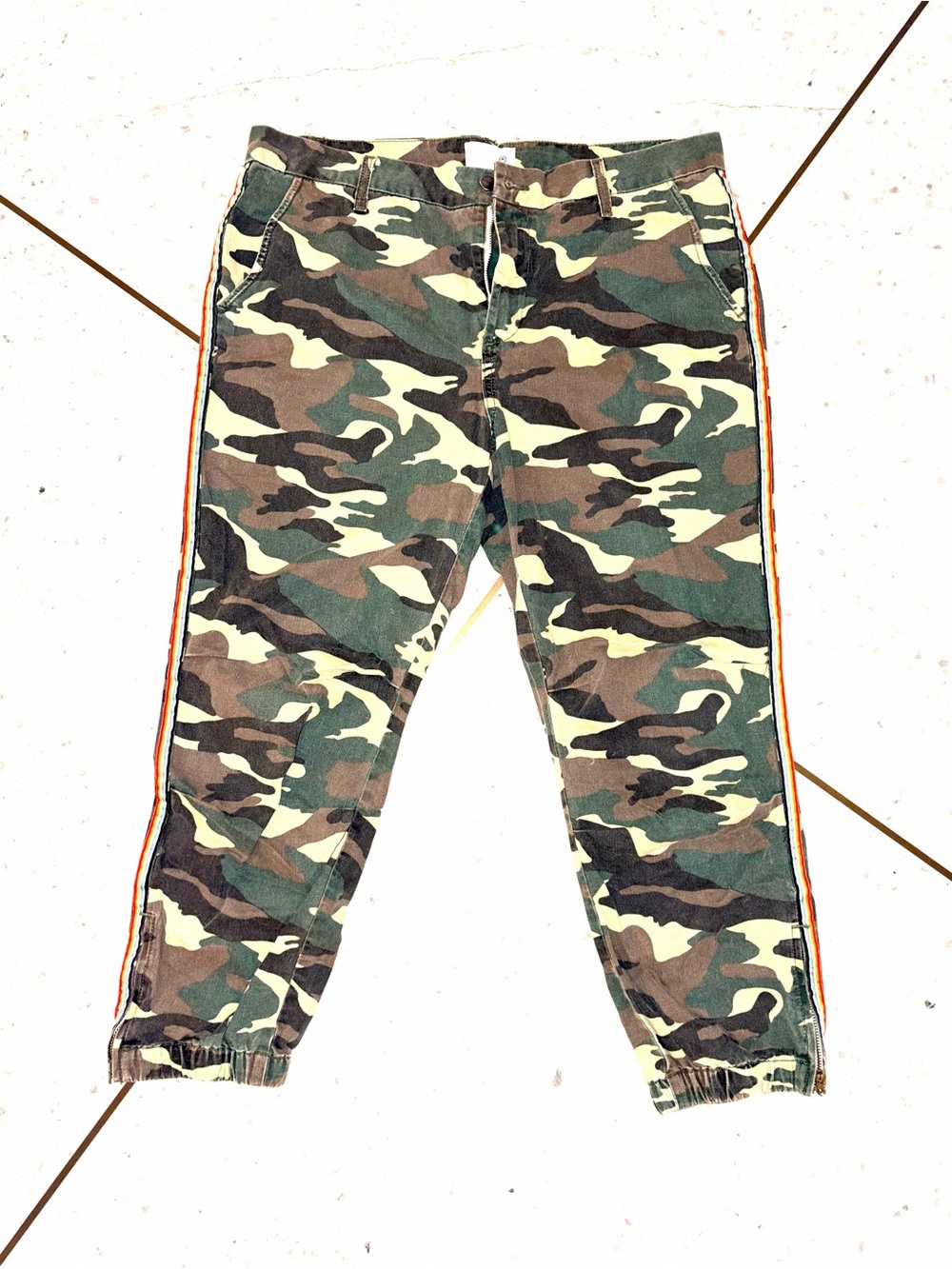 Sundry Camo Skinny Jeans with Orange Side Stripe - Green/Brown